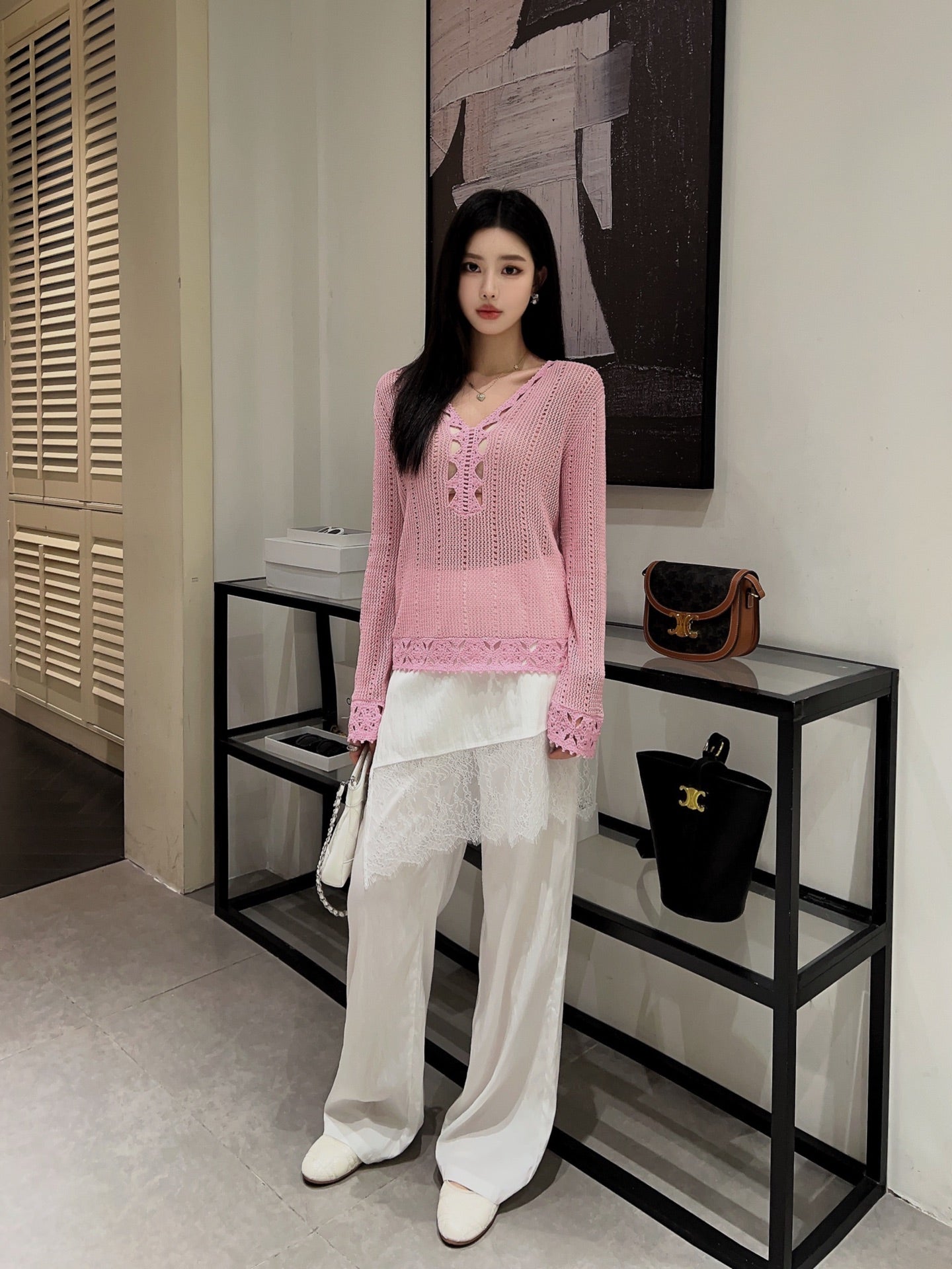 Ce 25ss hollow knitted shirt