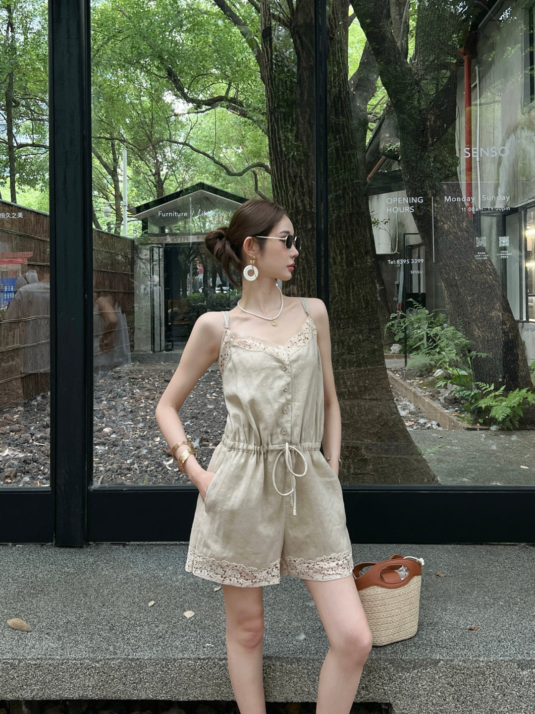 Loro 25ss lace linen jumpsuit