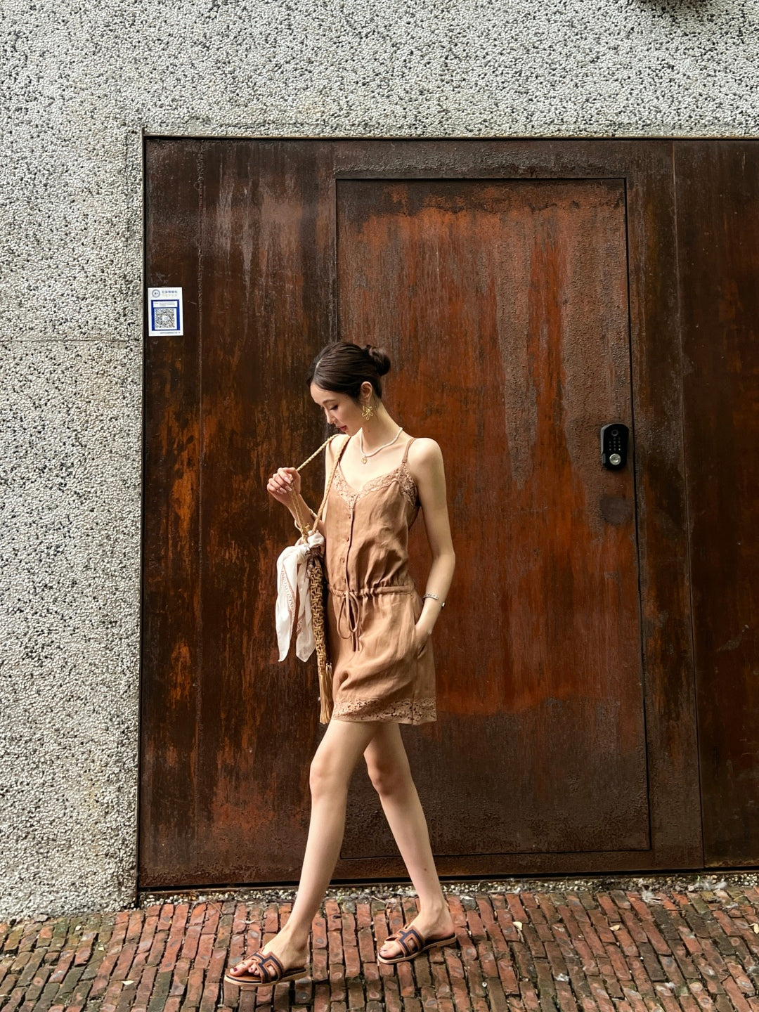 Loro 25ss lace linen jumpsuit