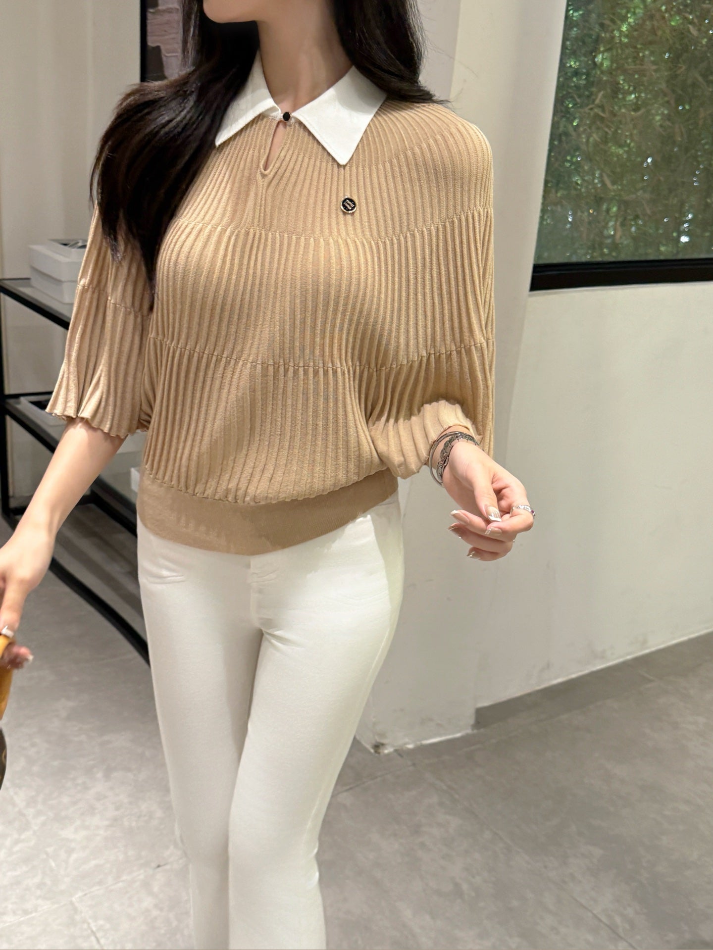 Miu 25ss knit cape shirt
