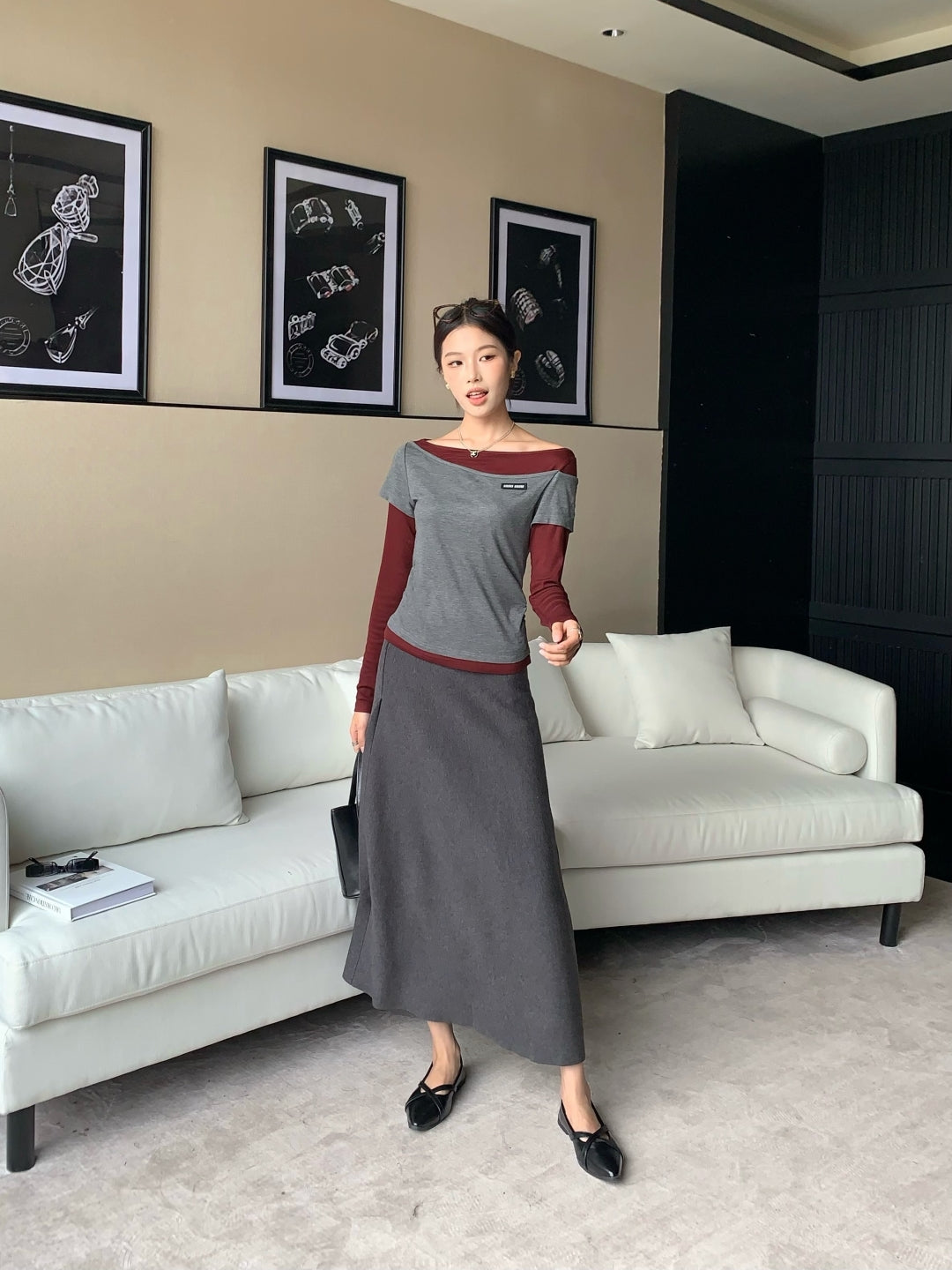 Miu 25fw off-shoulder shirt