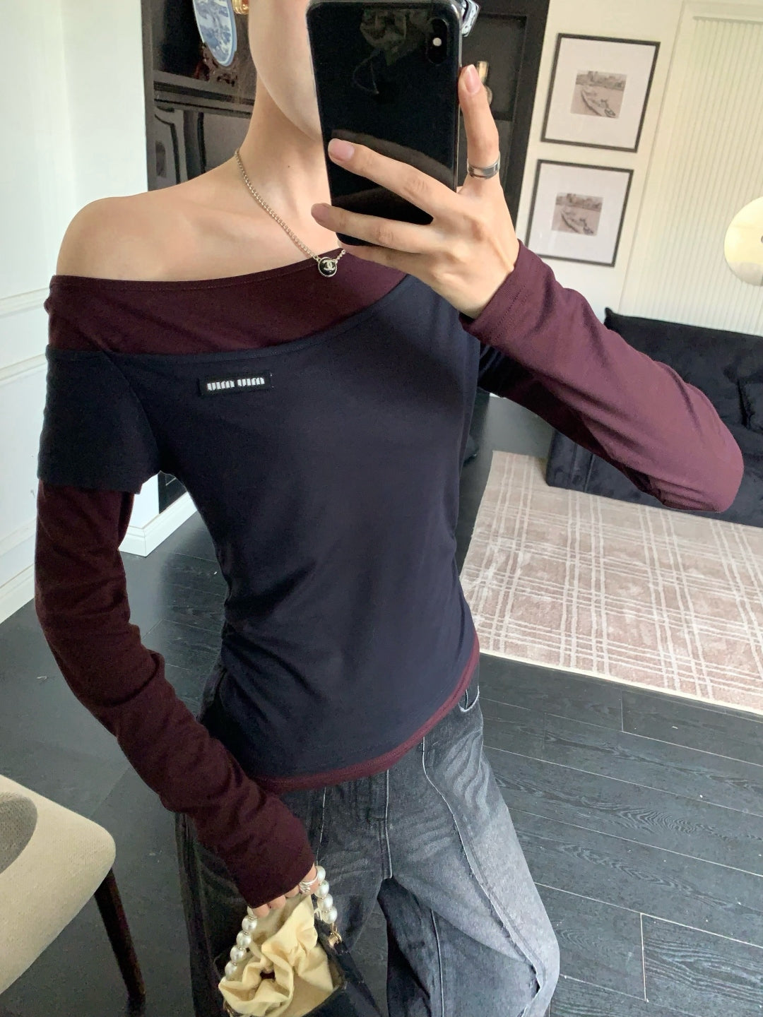 Miu 25fw off-shoulder shirt