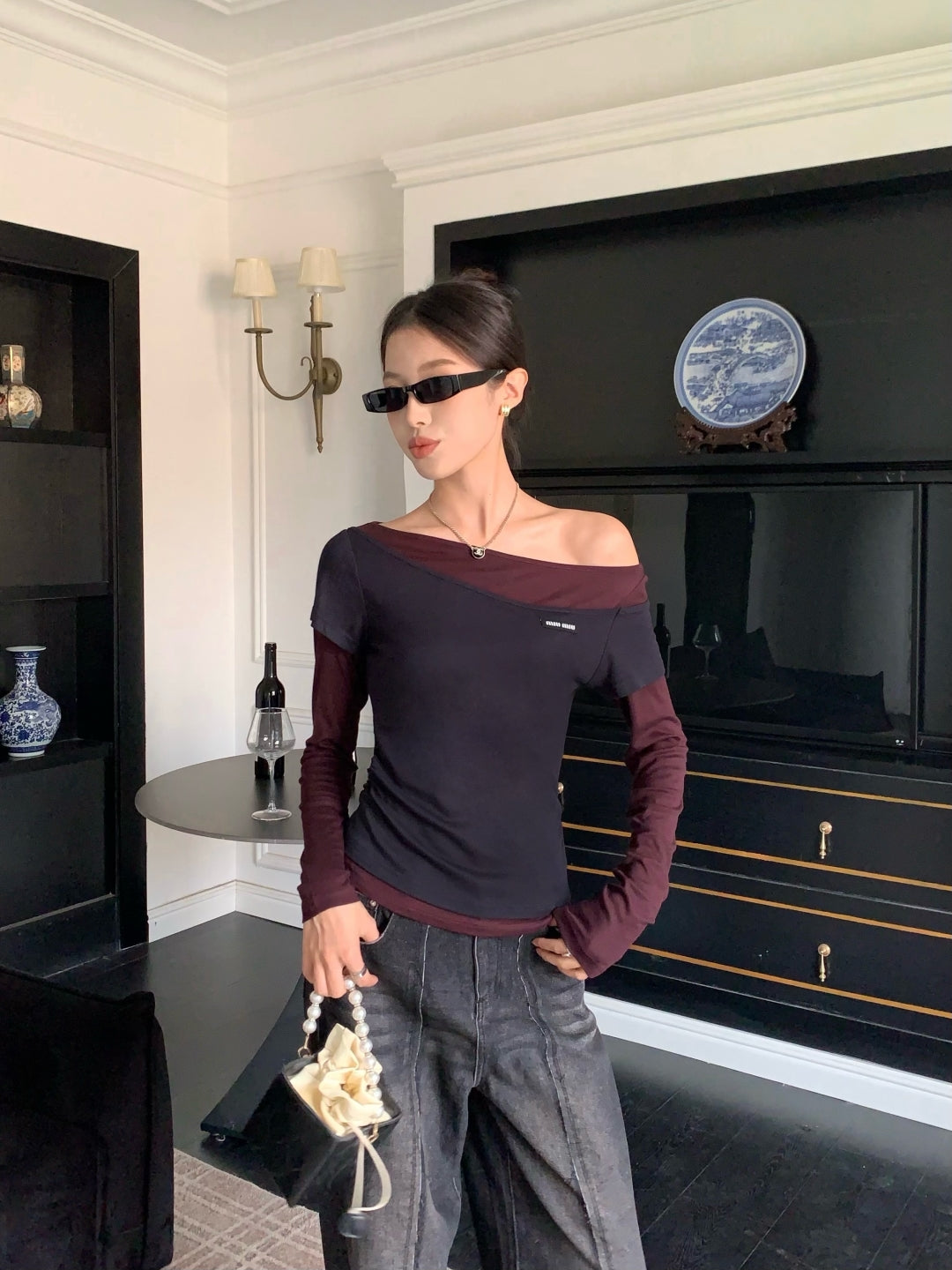 Miu 25fw off-shoulder shirt