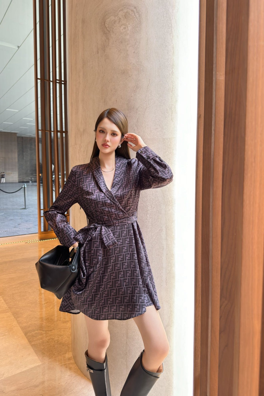 Fend 25fw printed shirt dress