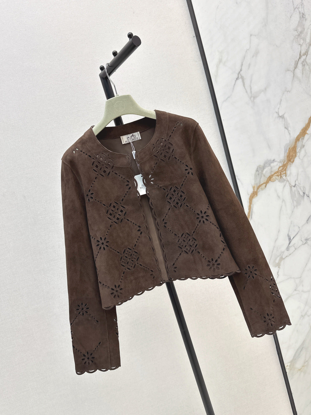 Herm 25fw embroidered suede jacket