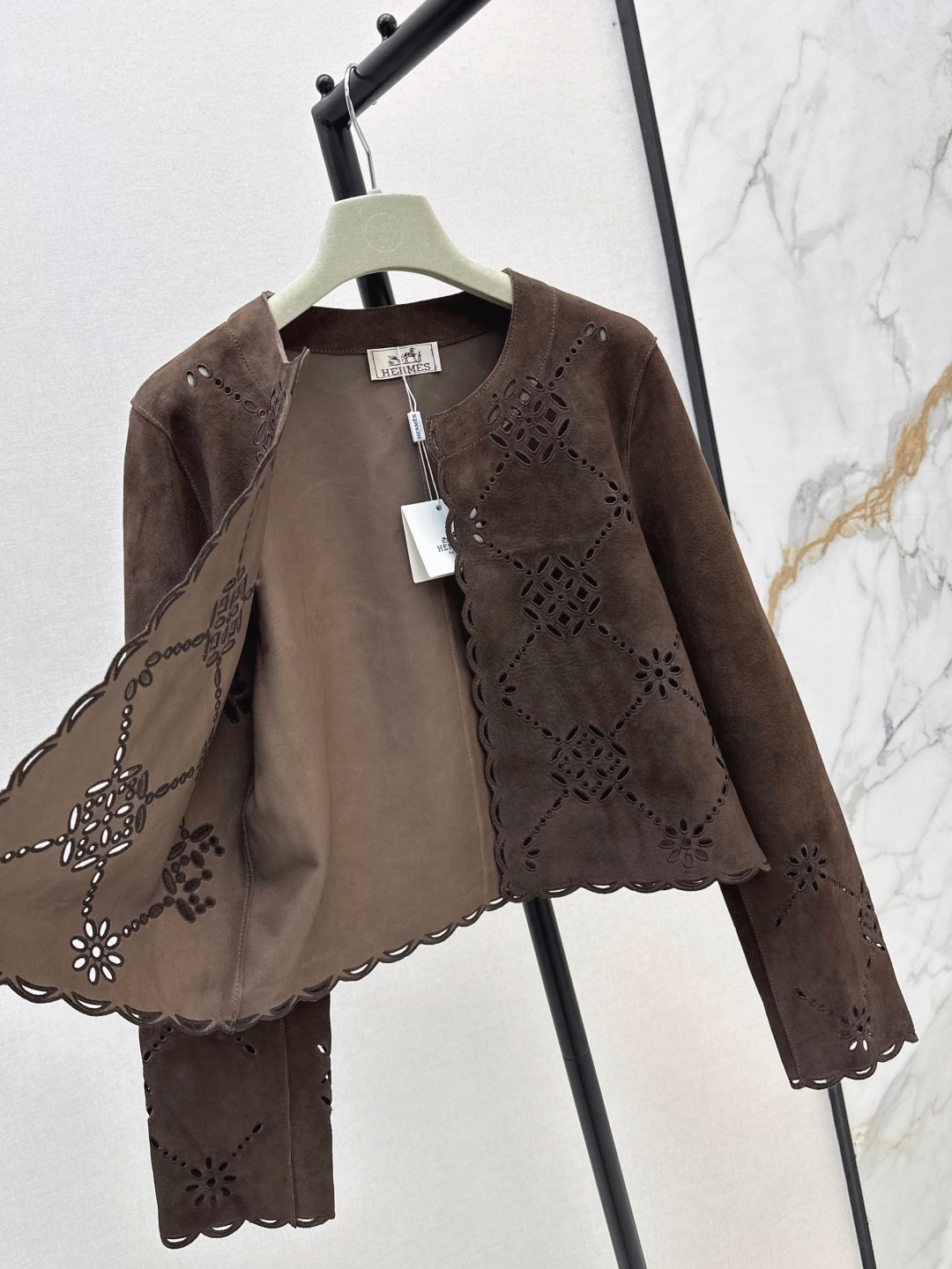 Herm 25fw embroidered suede jacket