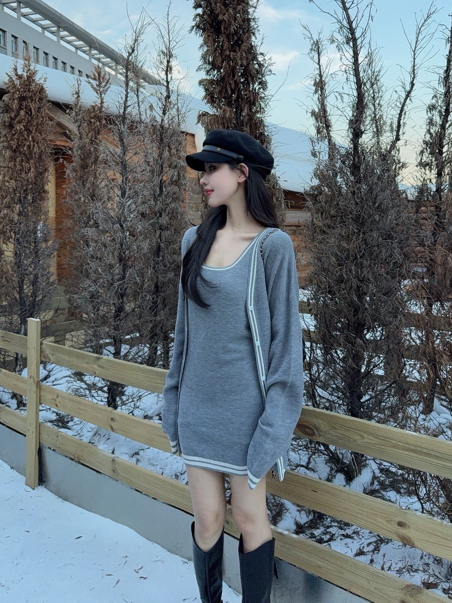 Thom 25fw knitted vest cardigan set