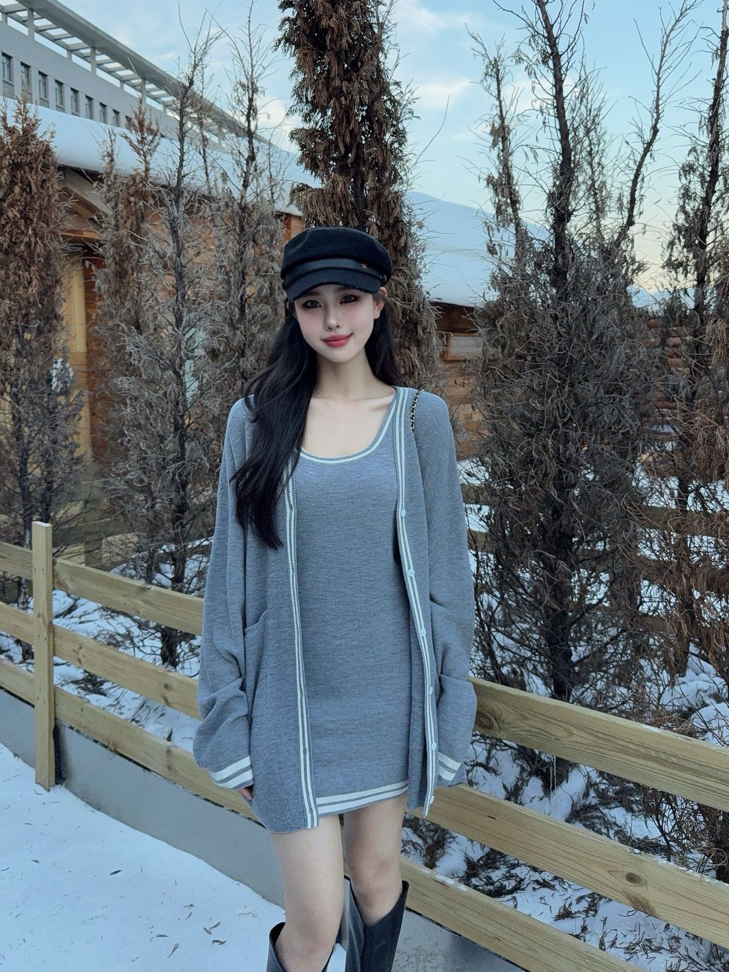 Thom 25fw knitted vest cardigan set