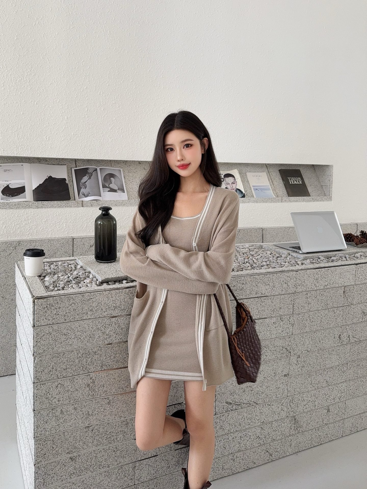 Thom 25fw knitted vest cardigan set