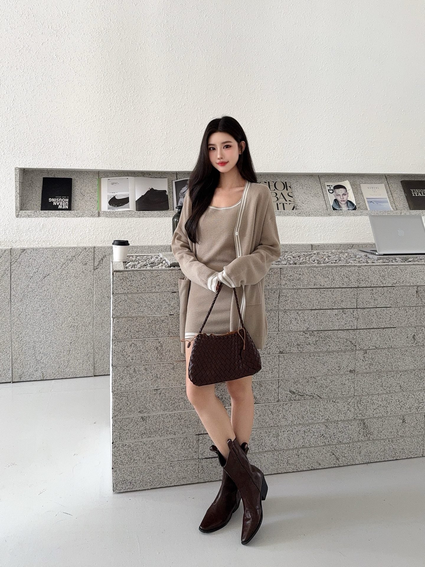 Thom 25fw knitted vest cardigan set