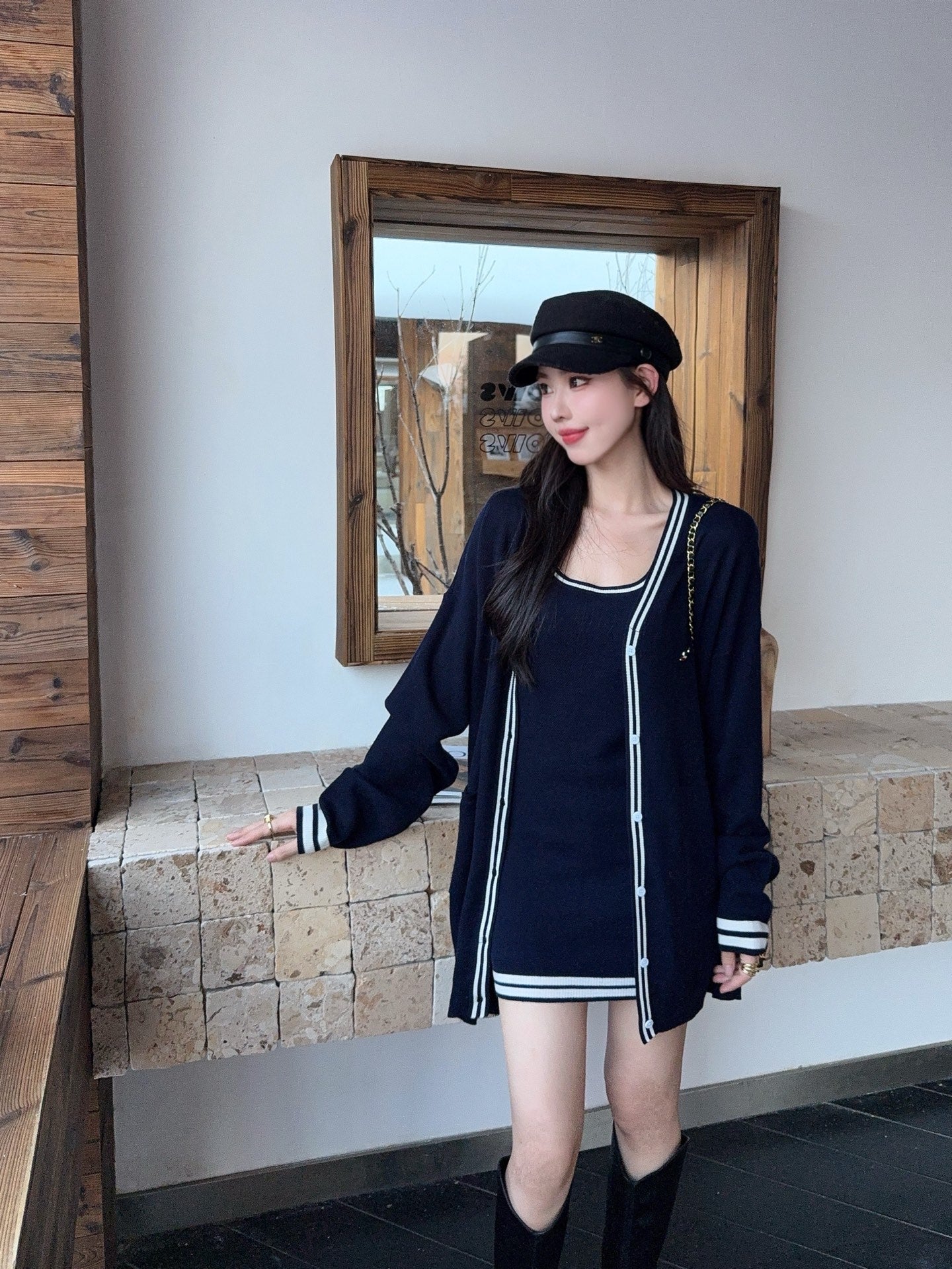 Thom 25fw knitted vest cardigan set