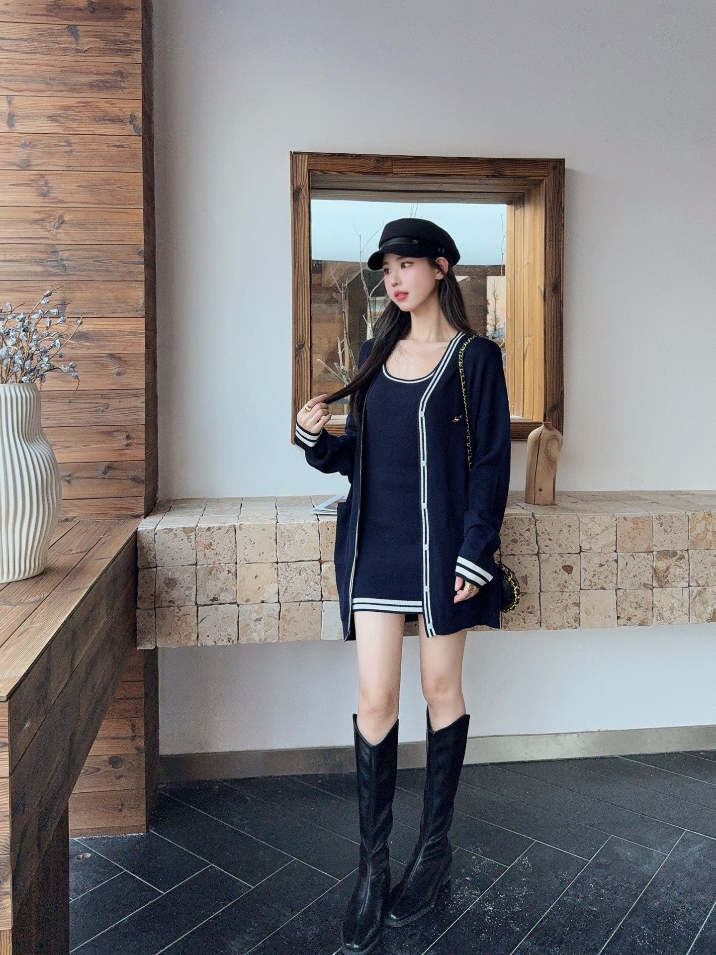 Thom 25fw knitted vest cardigan set