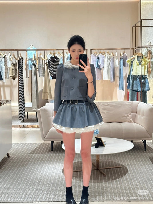 Miu 25fw lace jacket skirt suit