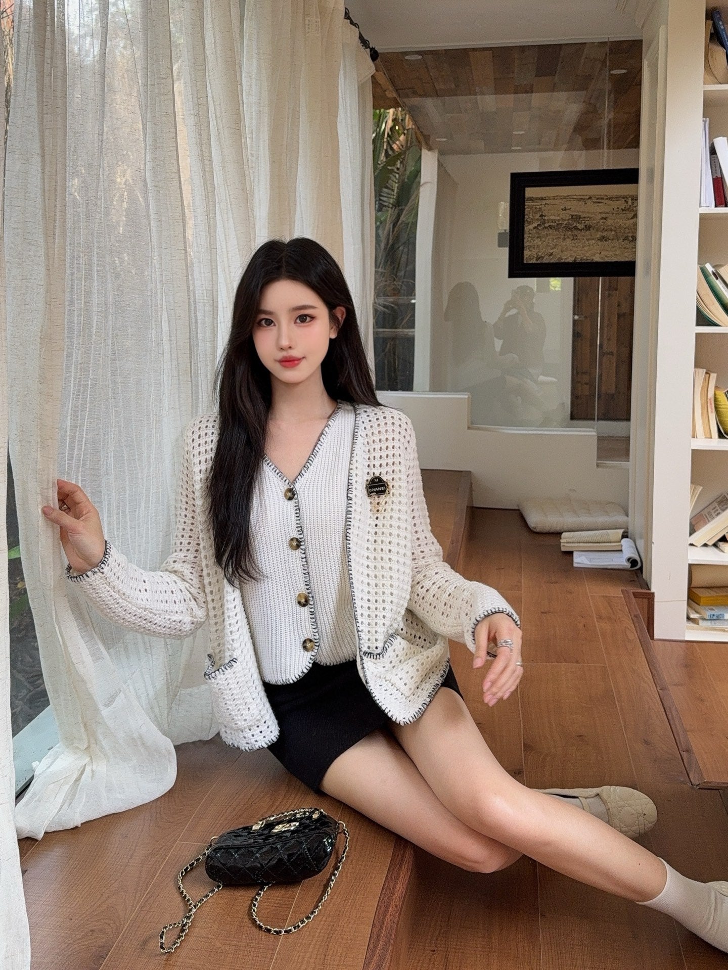 Chan 25fw knitted cardigan vest set