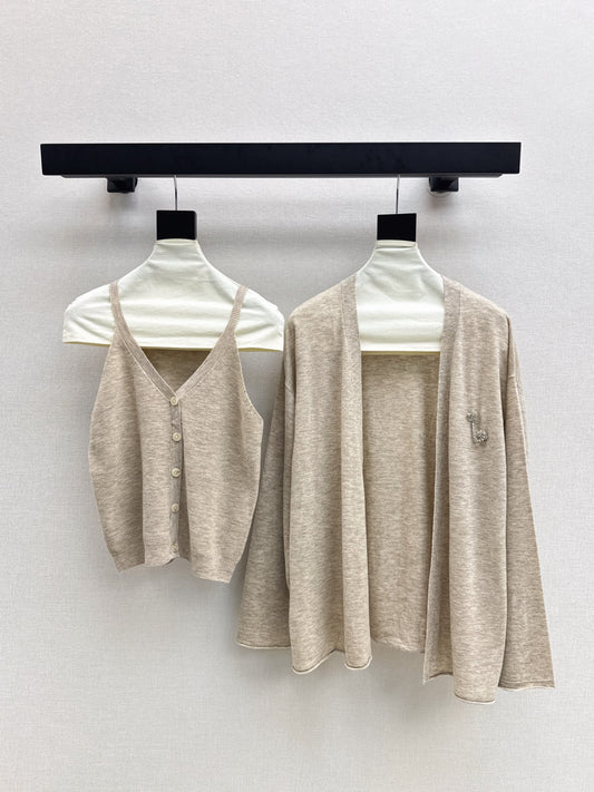 Chan 25fw knitted vest cardigan set