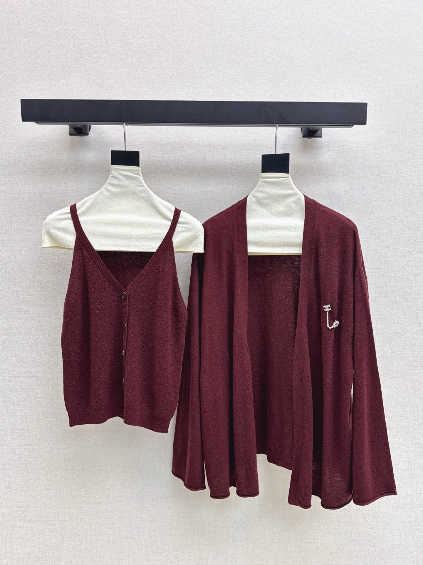 Chan 25fw knitted vest cardigan set