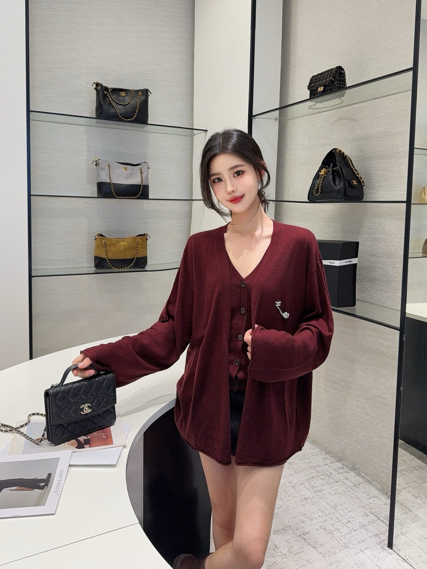 Chan 25fw knitted vest cardigan set