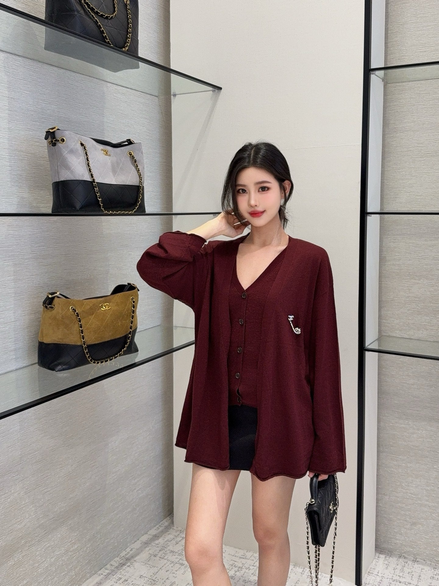 Chan 25fw knitted vest cardigan set