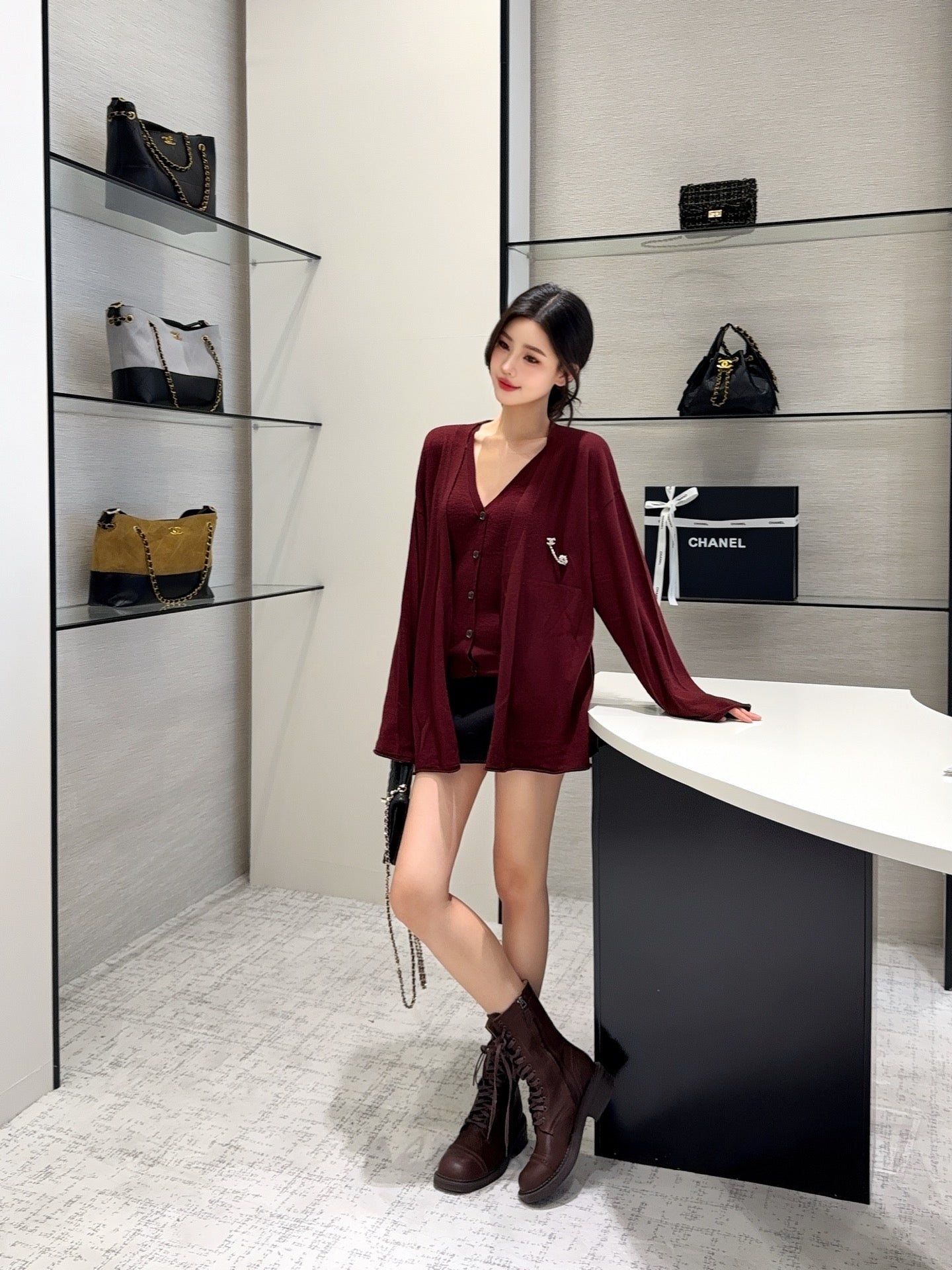 Chan 25fw knitted vest cardigan set