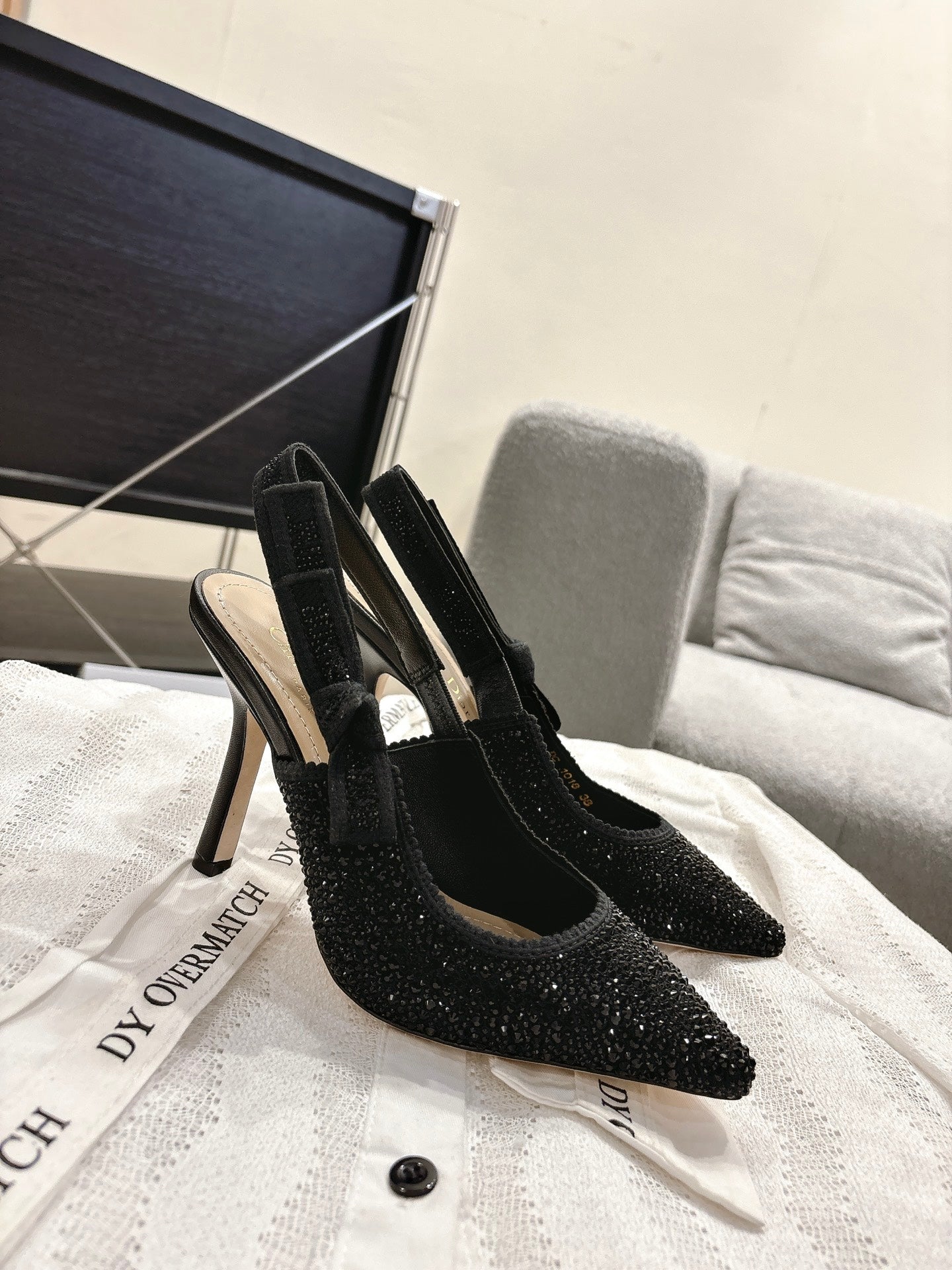 CD 25fw rhinestone slingback heels