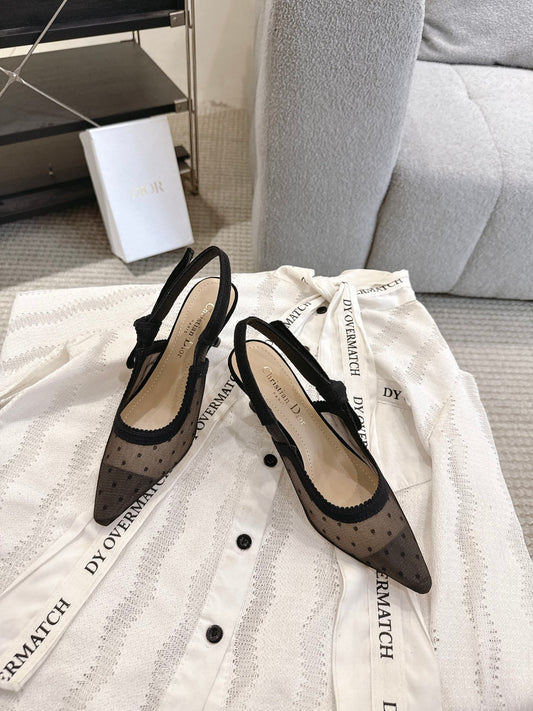CD 25fw mesh kitten slingback heels
