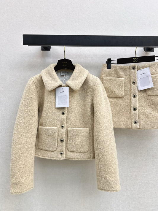 Chan 25fw woolen jacket mini skirt set