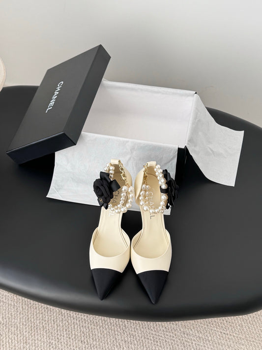Chan 25fw pearl chain stilettos pumps