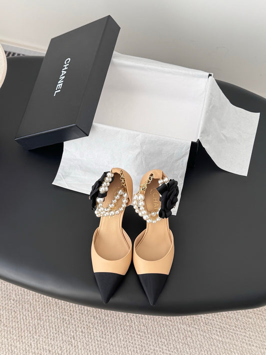 Chan 25fw pearl chain stilettos pumps