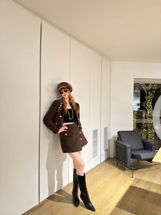 Balm 25fw button jacket divided skirts set