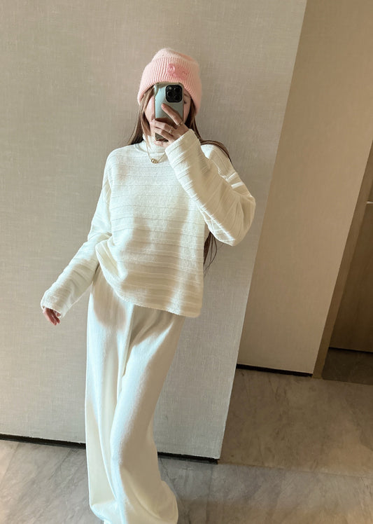 Max 25fw knit suit high neck sweater straight pants outfit sets