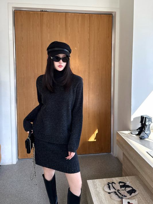Brun 26ss knit high neck sweater+skirt outfit set