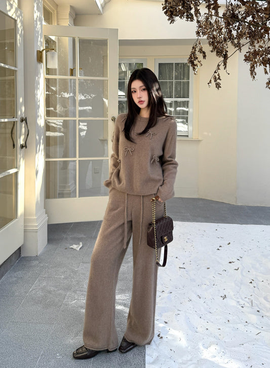 Miu 25fw knit bow sweater+pants outfit sets