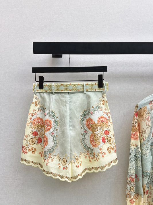 Zimm 26ss flower print belted short