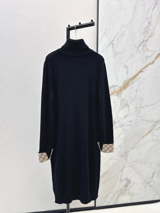 Burb 26ss 2in1 contrast wool dress