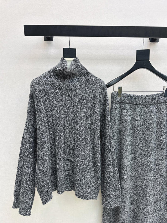 Brun 26ss knit high neck sweater+skirt suit