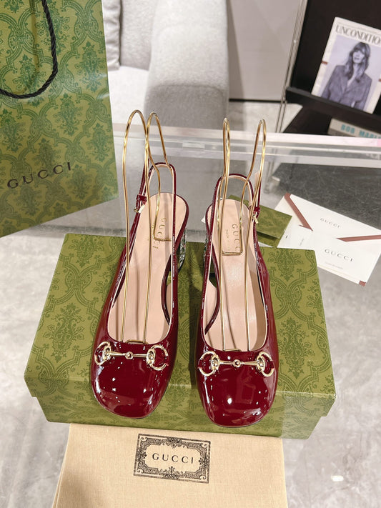 Gucc 26ss rhinestone slingback chunky heel