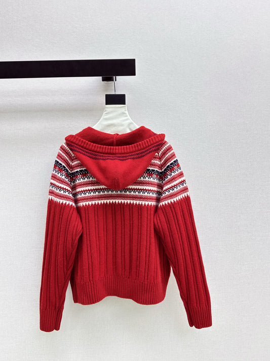 Loro 26ss fair isle hooded knit cardigan