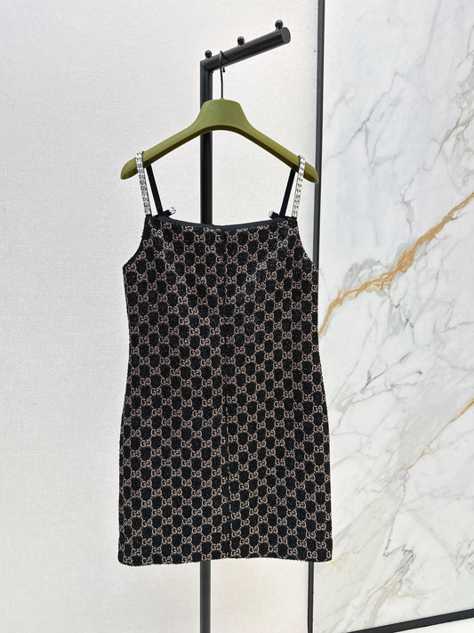 Gucc 26ss dimon crystal diamond woven slip dress