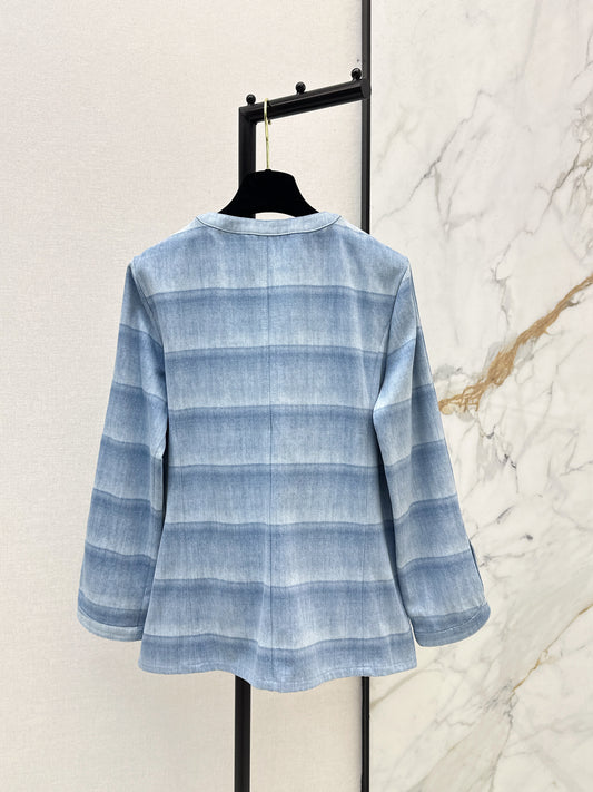 Chan 26ss laser-washed striped denim jacket