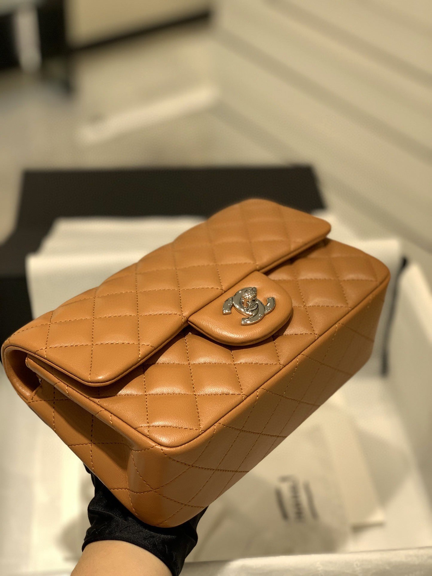 CH  MINI CLASSIC HANDBAG 20 Lambskin Gold Brown