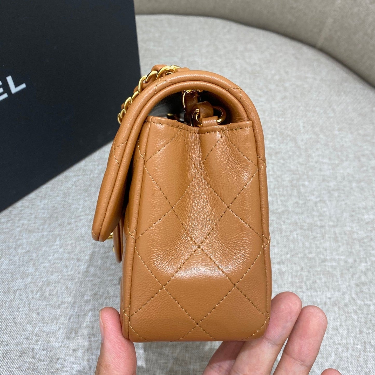 CH  MINI CLASSIC HANDBAG 20 Lambskin Gold Brown