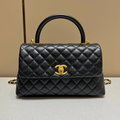 CH LARGE FLAP BAG WITH TOP HANDLE 29  Small Grained Calfskin Black
