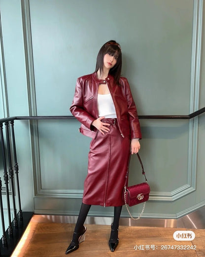 Guc 25fw leather skirt