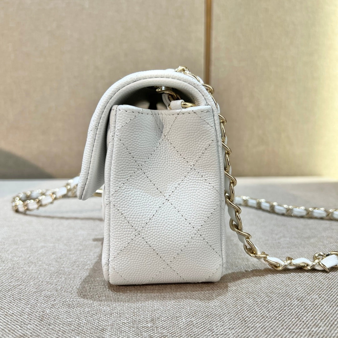 CH MINI CLASSIC HANDBAG 20 Small Grained Calfskin White