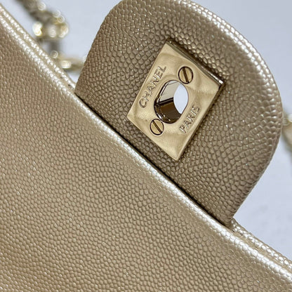 CH MINI CLASSIC HANDBAG 20 Small Grained Calfskin Champagne Gold