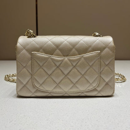 CH MINI CLASSIC HANDBAG 20 Small Grained Calfskin Champagne Gold