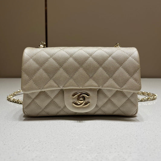 CH MINI CLASSIC HANDBAG 20 Small Grained Calfskin Champagne Gold