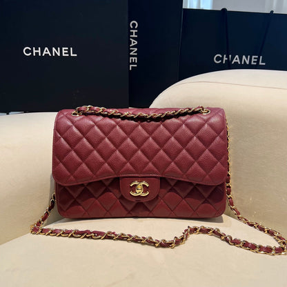 CH  LARGE CLASSIC HANDBAG 30 Grained Calfskin Red Wine Color