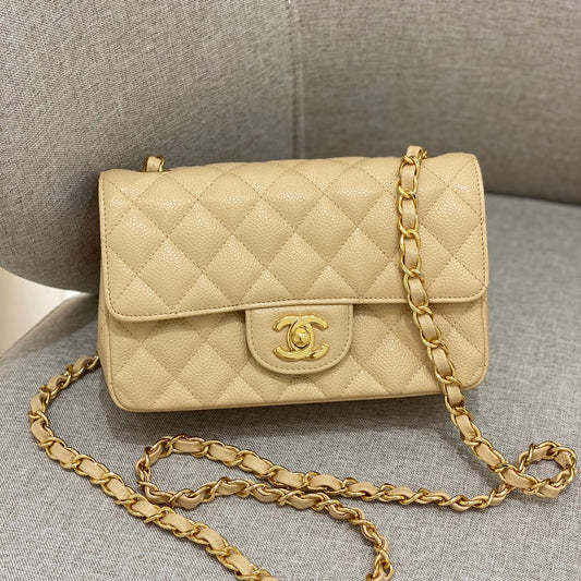 CH  MINI CLASSIC HANDBAG 20 Grained Calfskin Apricot