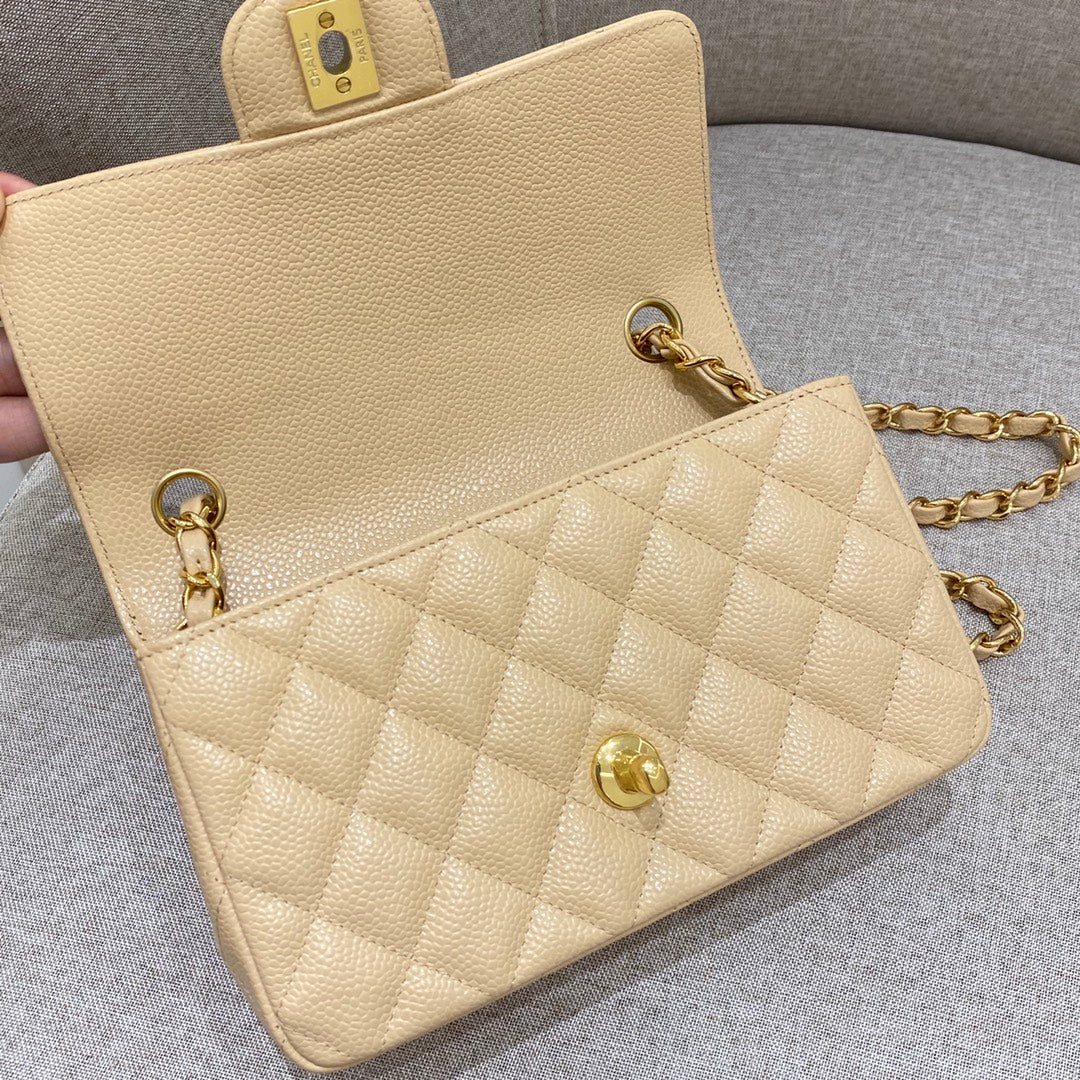 CH  MINI CLASSIC HANDBAG 20 Grained Calfskin Apricot